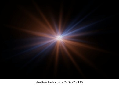 Light effect star flashed. Glare of light and flash. On a black background.