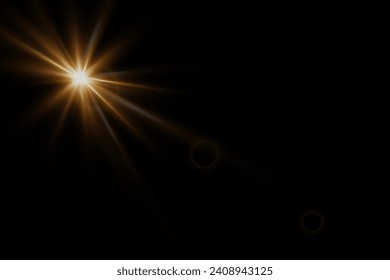 Light effect star flashed. Glare of light and flash. On a black background.