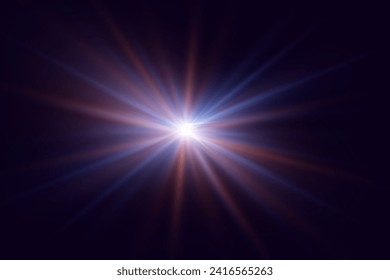 Light effect star flashed. Glare of light and flash. On a black background.