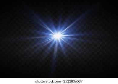 Light effect of star and light rays. On transparent background.