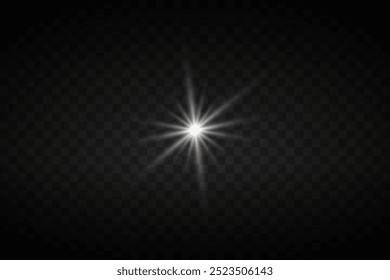 Efeito de luz da estrela e raios de luz. Em fundo transparente.