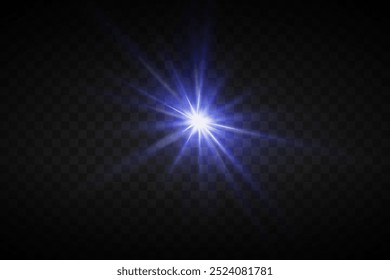 Light effect of star and light rays. On transparent background.