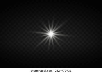 Light effect of star and light rays. On transparent background.