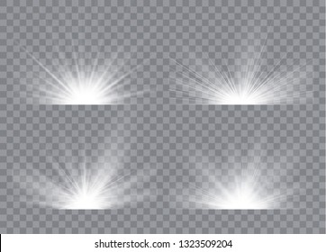 Light effect stars bursts. Sunrise, dawn. Vector transparent sunlight. Concept for illustration template art design, banner for Christmas, celebrate.