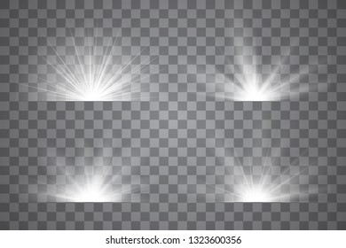 Light effect stars bursts. Sunrise, dawn. Vector transparent sunlight. Concept for illustration template art design, banner for Christmas, celebrate.