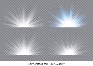 Light effect stars bursts. Sunrise, dawn. Vector transparent sunlight. Concept for illustration template art design, banner for Christmas, celebrate.