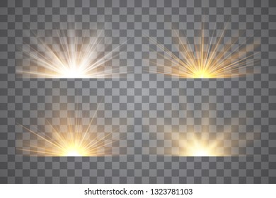 Light effect stars bursts. Sunrise, dawn. Vector transparent sunlight. Concept for illustration template art design, banner for Christmas, celebrate.