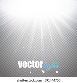 Light effect, sun rays, beams on transparent background. Vector illustration