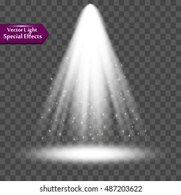 Light effect, sun rays, beams on transparent background. Vector illustration.