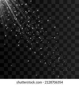 Light effect of sunlight explosion, dust and glare. Sunbeams isolated on transparent background. Video effect