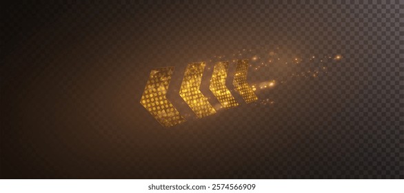 Light effect of technological high-speed movement of the arrow of light speed bright glow on transparent background. Dynamic movement of the arrow of energy of light of high speed.