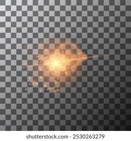 Light effect trails, golden glitter glow waves and sparkling flare tails. Abstract vector fire light with flash sparkles effect on transparent background