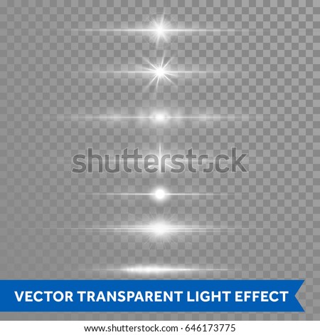 Light effect or twinkling star shine with lens flare shining. Vector isolated icons of glittering sun beams or ray lines flash on transparent background