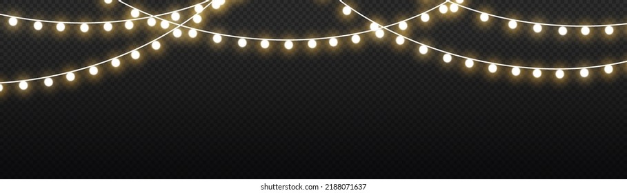 efecto luminoso. Ilustración vectorial. Luces navideñas aisladas en un fondo transparente. Navidad luciendo guirnaldas. Para el nuevo año y navidad.