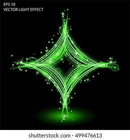 Light effect vector magic. Glowing light fire. Glitter sparkle swirl trail effect on black background. Bokeh light glitter line with flying sparkling flash light