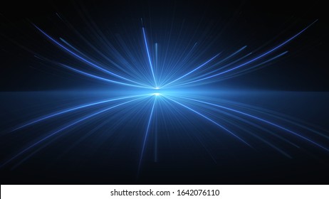 Light effect vector shining blue glare. Rays from the explosion or sunrise on a blue background. Abstract motion