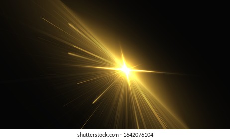 Light effect vector shining golden glare. Rays from the explosion or sunrise on a golden background. Abstract motion