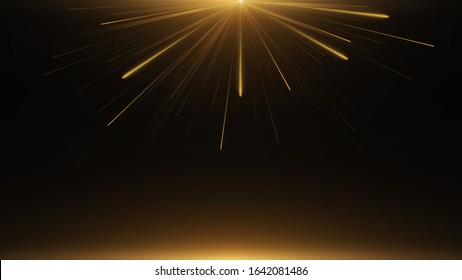 Light effect vector shining golden glare. Rays from the explosion or sunrise on a golden background. Abstract motion