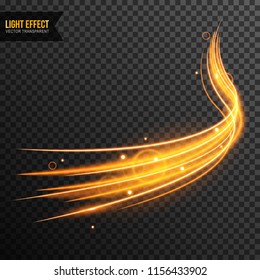 Light Effect vector transparent with line swirl and golden sparkles