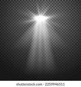 Light effect white color. Glowing isolated white sparkling light effect. Spark spotlight special effect design. Ray vector element.
