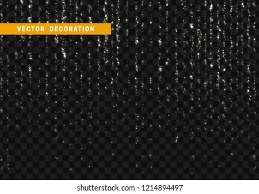Light effect white glitter. Background bright silver shining particles isolated on transparent background.
