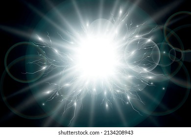 Light effect of white lightning. PNG. Realistic flash with lightning. Electric explosion.