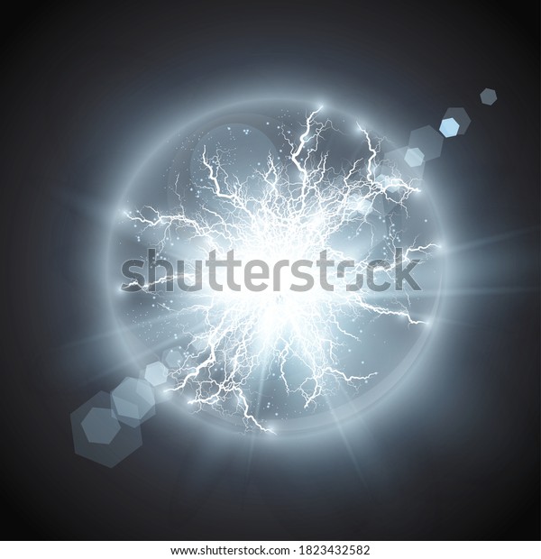 Light effect of white lightning. PNG.\
Realistic flash with lightning. Electric\
explosion.