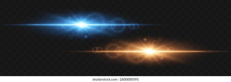 Light effect.Gold and blue bright star,Starlight.Light flash.Vector illustration.