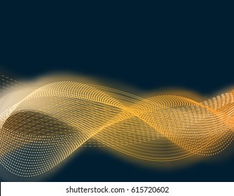 Light effects. Abstract discrete waves of golden color in the glow of a glow. Harmonics. Isolators on a black background. Vector illustration