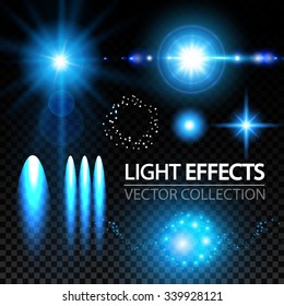 Light Effects Collection. Stars, Spotlights, Explosion & Bokeh. Vector illustration