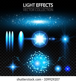 Light Effects Collection. Stars, Spotlights, Explosion & Bokeh. Vector illustration