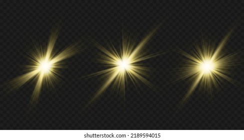 Light effects, glare, glitter, explosion, golden light, Vector illustration. shining golden stars.