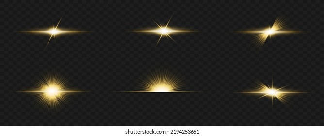 Light effects, glare, glitter, explosion, golden light, Vector illustration. shining golden stars.