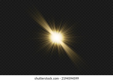 Efectos de luz, brillo, brillo, explosión, luz dorada, ilustración vectorial. brillantes estrellas doradas.