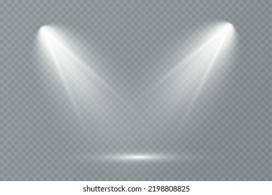 Light effects, glare, glitter, explosion, light. Vector illustration.Vector scene illuminated by spotlight ray. Light effect on transparent background