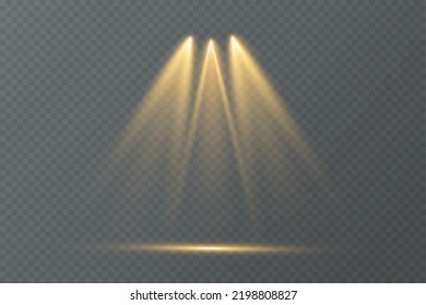 Light effects, glare, glitter, explosion, light. Vector illustration.Vector scene illuminated by spotlight ray. Light effect on transparent background