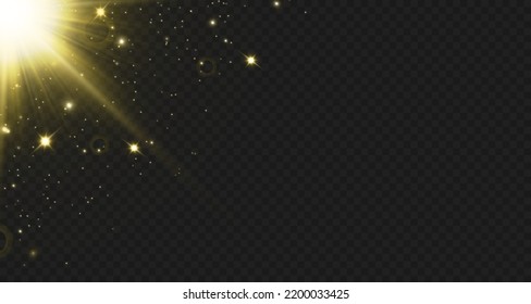 Light effects, glare, glitter, explosion, golden light, Vector illustration. shining golden stars.