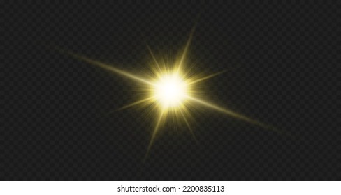 Efectos de luz, brillo, brillo, explosión, luz dorada, ilustración vectorial. brillantes estrellas doradas.