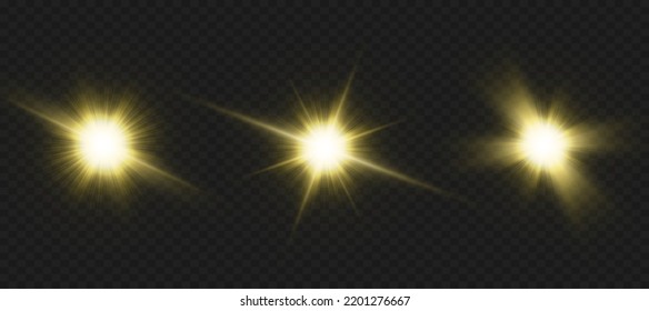 Light effects, glare, glitter, explosion, golden light, Vector illustration. shining golden stars.