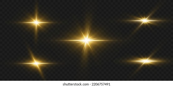 Light effects, glare, glitter, explosion, golden light, Vector illustration. shining golden stars.