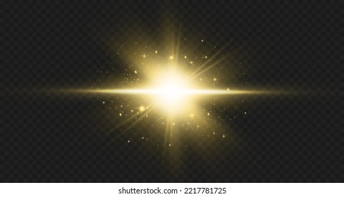 Light effects, glare, glitter, explosion, golden light, Vector illustration. shining golden stars.