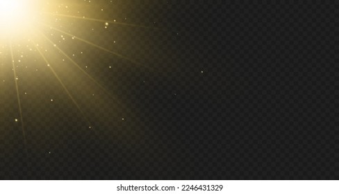 Light effects, glare, glitter, explosion, golden light, Vector illustration. shining golden stars.