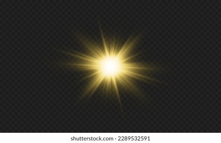 Efectos de luz, brillo, brillo, explosión, luz dorada, ilustración vectorial. brillantes estrellas doradas.