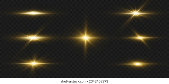 Light effects, glare, glitter, explosion, golden light, Vector illustration. shining golden stars.