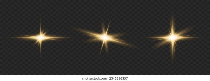 Efectos de luz, brillo, brillo, explosión, luz dorada, ilustración vectorial. brillantes estrellas doradas.