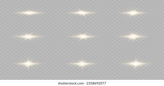 Light effects, glare, glitter, explosion, golden light, Vector illustration. shining golden stars.