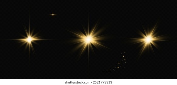 Light effects, glare, glitter, explosion, golden light, Vector illustration. shining golden stars.