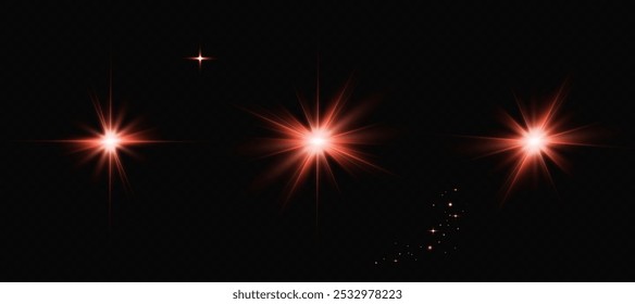 Light effects, glare, glitter, explosion, red light, vector illustration. shining red stars.