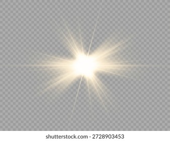 Efectos de luz, resplandor, brillo, explosión, luz dorada, Ilustración vectorial. brillantes estrellas doradas.