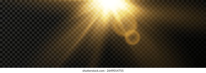 Efeitos de luz, brilho, explosão, luz dourada. Efeito solar. Ilustração vetorial. EPS 10.